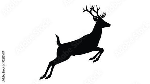 A black silhouette of a deer jumping isolated on white background, Vector