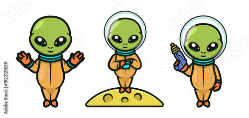 Cute green alien mascot design.
