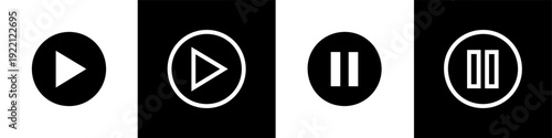 Play and Pause Button Icon Set for Video Player Interface and Audio Streaming App Design