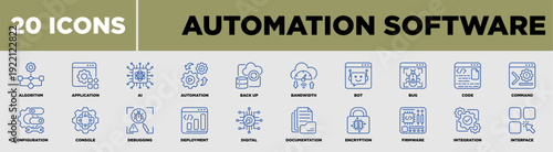 Automation Software Icon Set Line Blue
