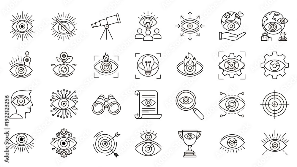Fototapeta premium A diverse collection of sunburst circular icons featuring geometric gear motifs and symbolic diagrams.