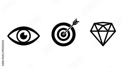 Eye, Target, and Diamond Icons Represent Focus, Precision, and Clarity.