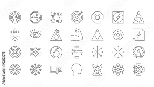 Collection of monochrome vector icons representing everyday objects and concepts for design use.