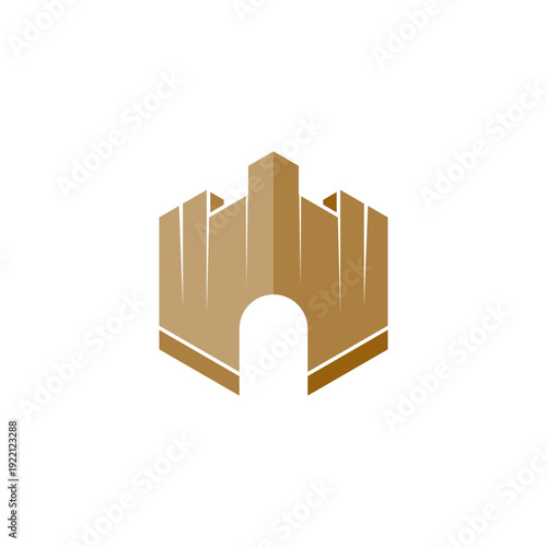 simple castle logo design vector with flat style in brown color