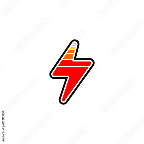 modern thunder and charge combination logo design vector with flat style in red and yellow color