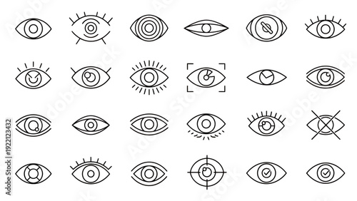 Collection of stylized eye icons and line drawings for graphic design and illustration.