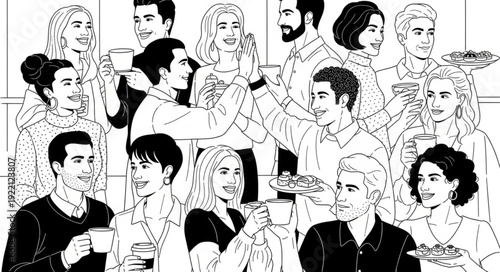 Diverse group of people enjoying coffee and conversation together.