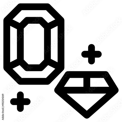 A sleek vector icon featuring two stylized diamonds or gemstones, symbolizing luxury, wealth, and value.