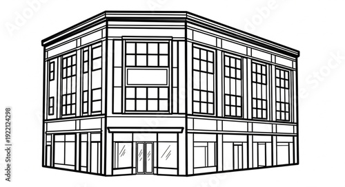 Architectural drawing of a classic commercial building exterior.