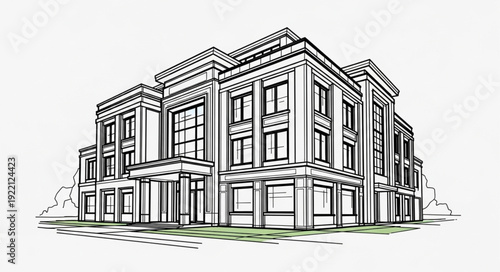 Architectural sketch of a modern commercial building exterior.