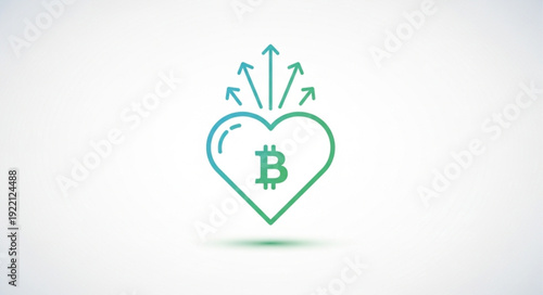 Bitcoin Heart Symbol with Arrows Showing Growth.