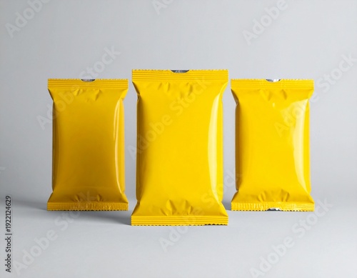 Wallpaper Mural Three yellow packages arranged on a plain surface, showcasing product presentation and packaging design. Torontodigital.ca