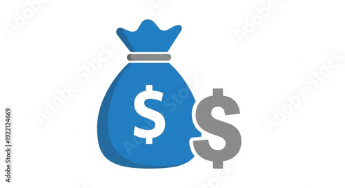 Blue money bag with dollar signs symbolizing wealth and finance.