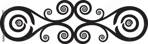 Black swirling curls, ornate border design, vector flourish, decorative element