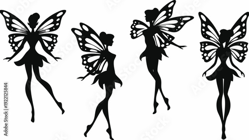 Elegant fairies in various poses with butterfly wings