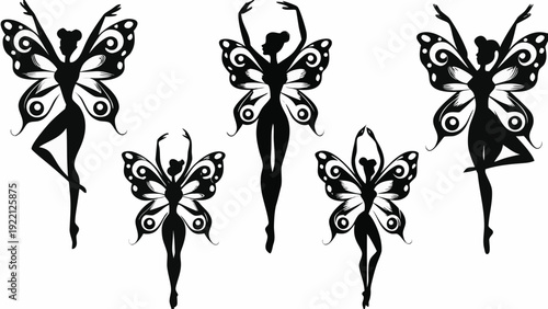 Elegant butterfly women dancing in various poses