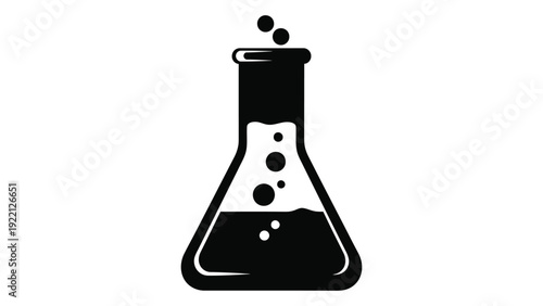 A black and white image of a conical flask isolated on white background, Vector