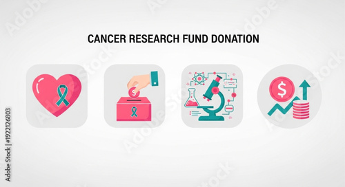 Cancer Research Fund Donation Icons Set.
