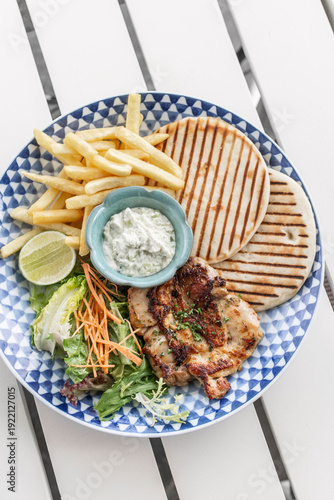 Wallpaper Mural grilled chicken breast with porario fries and salad meal Torontodigital.ca