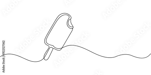 Ice cream bar continuous one line drawing vector illustration, One continuous line drawing of fresh ice cream stick. Single line art of delicious, sweet and juicy.