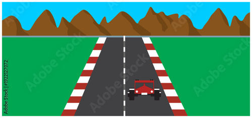 Classic Arcade Racing Scene with Mountain Background and Track.ai
