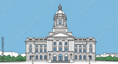 Classic Government Building with Dome and Columns.