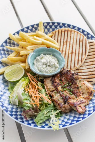 Wallpaper Mural grilled chicken breast with porario fries and salad meal Torontodigital.ca