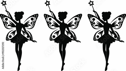 Three elegant fairies with sparkling wands and beautiful wings
