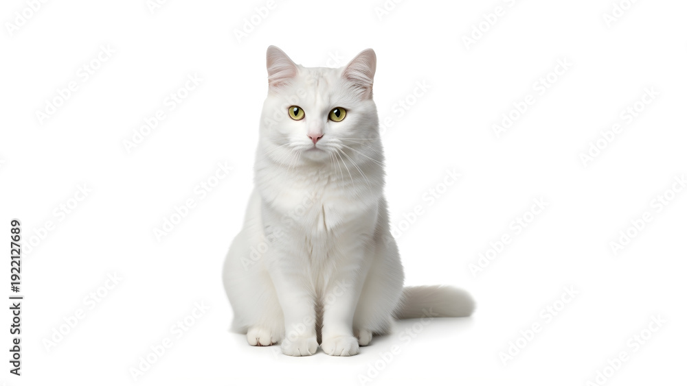 Obraz premium white cat, sitting white cat, fluffy cat, domestic cat, pet cat, cute cat, white kitten, long hair cat, house cat, indoor cat, cat sitting, cat isolated, white cat isolated, cat png, white cat png, ca