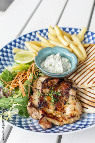 Wallpaper Mural grilled chicken breast with porario fries and salad meal Torontodigital.ca