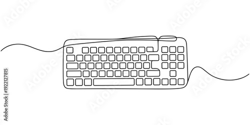 keyboard continuous one line drawing, Computer device symbol design concept. computer keyboard drawn on a white background. 