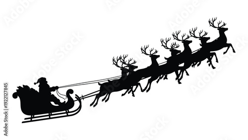 Santa claus and his reindeer in flight isolated on white background, Vector