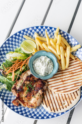 Wallpaper Mural grilled chicken breast with porario fries and salad meal Torontodigital.ca