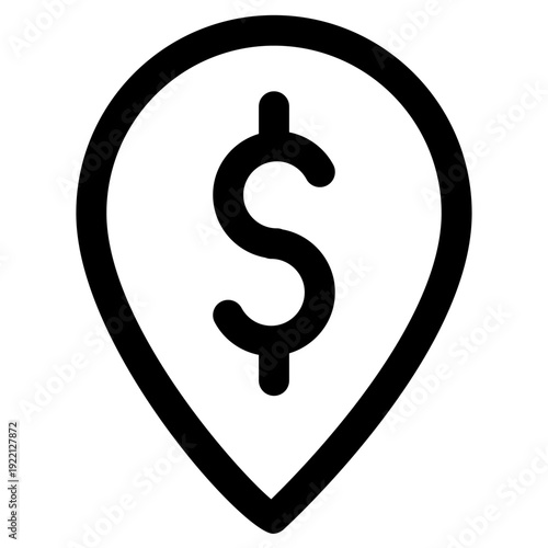 A clear vector icon depicting a dollar sign within a map pin, symbolizing financial locations, business opportunities, and economic points of interest.