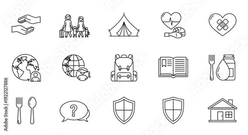 Collection of Icons Representing Various Concepts and Activities.