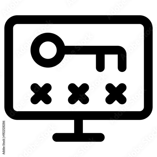 Vector illustration of a secure digital login interface displaying a key and masked password characters on a monitor.