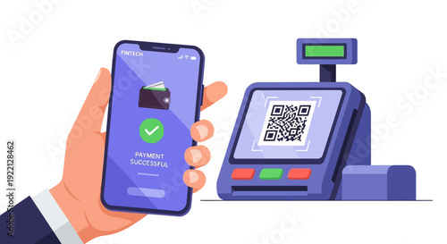 Rapid Contactless Payment Solution Digital Wallet Transaction via Smartphone and QR Code Scanner at Point of Sale for Modern E-commerce