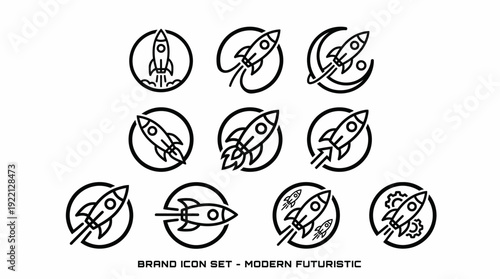Rocket Vector Icons Collection | Space, Science, Technology, Launch, Motion, Planetary Design, Minimalist Line Art, Editable Vector Set, Modern Graphics, Futuristic Exploration Symbols