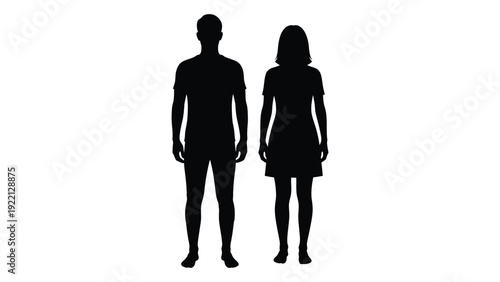A man and woman standing side by side in black silhouette isolated on white background, Vector