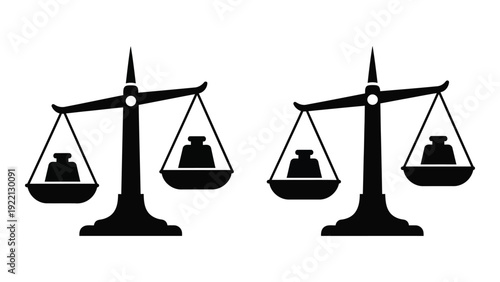 A pair of scales with weights on both sides isolated on white background, Vector