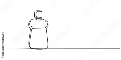 Mouthwash in one continuous line. One line drawing, minimalism. Vector illustration, outline simple style on whaite background. mouthwash pro vector concept. mouthwash bottle, Dental care products