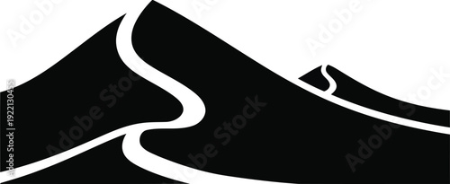 Black and white abstract mountain peaks with curved lines