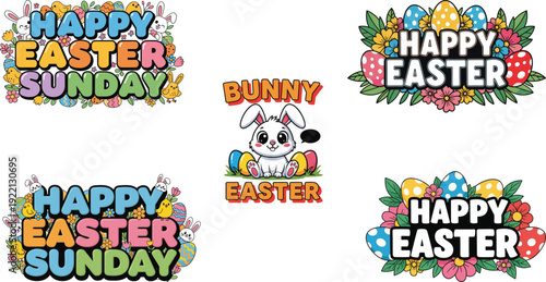 Easter sunday celebration with bunny and colorful decorations
