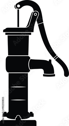 Black silhouette of a vintage water pump with lever