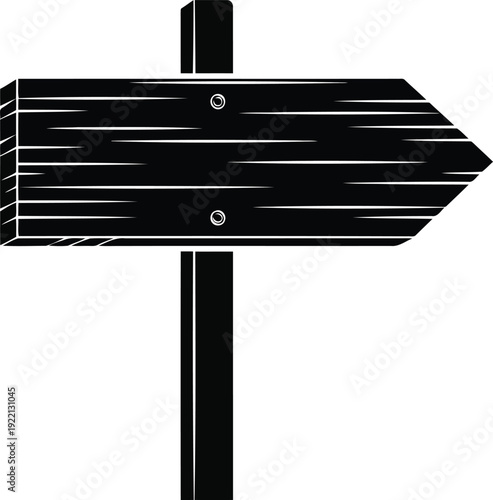 Black wooden directional signpost pointing right on white background