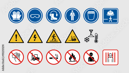 Safety Signs Vector Icons | Industrial, Construction, Mandatory, Warning, Prohibition, Hazard Prevention, Workplace Safety, Minimalist Line Art, Editable Vector Set, Modern Graphics Collection