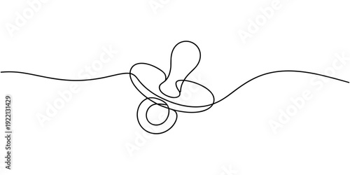Continuous one line art of baby pacifier vector illustration, continuous line of baby pacifiers.one line drawing of baby pacifiers. one line Icon drawing with white background, Continuous one line