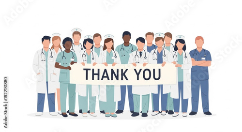 Frontline Healthcare Heroes Thank You Concept Vector of Medical Team in Uniform Standing Together