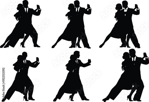 Ballroom Dance Couple Silhouette Collection Elegant Tango Waltz Partners Black Vector Illustration Set
