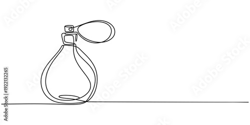 Continuous one line of a perfume bottle spray, representing luxury lifestyle, hand drawn vector illustration. Continuous one line drawing of perfume bottle or dispenser. Fragrance perfume bottle.